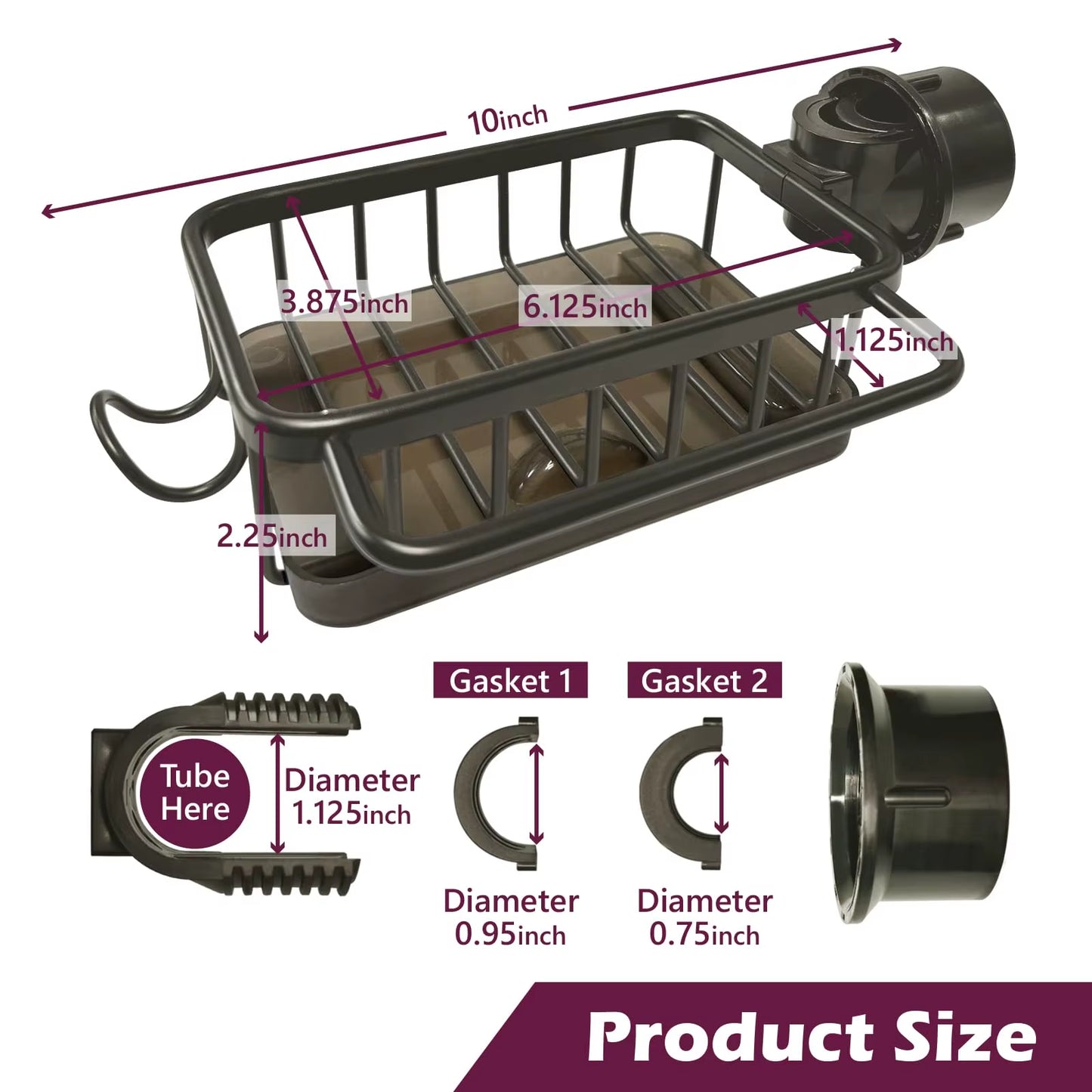 Kitchen Sink Faucet Organizer Dish Drain Rack, Rustproof Sponge Stand Adjustable Holder Sink Caddy Gadgets Storage Accessories