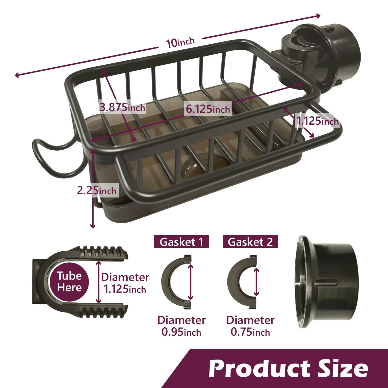 Kitchen Sink Faucet Organizer Dish Drain Rack, Rustproof Sponge Stand Adjustable Holder Sink Caddy Gadgets Storage Accessories